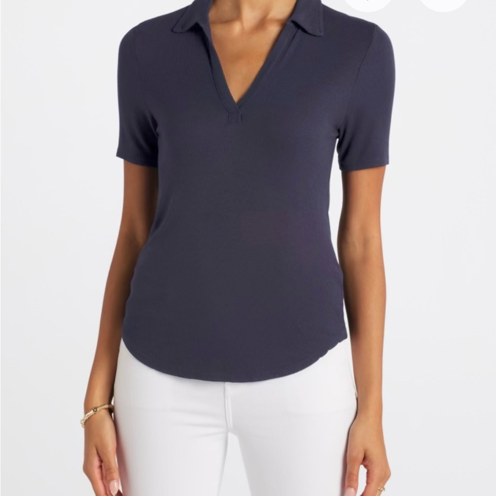 Women’s Michael Stars Navy Ribbed V-Neck Top Size Small